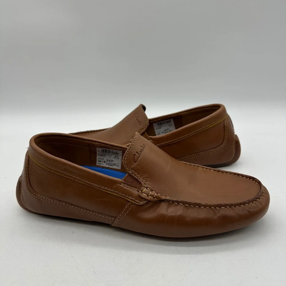 Clarks 63544 Mens Size 9 Markman Plain Tan Leather Driving Loafer Moccasin Shoes